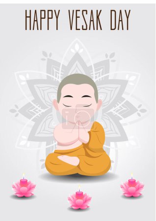 Téléchargez les illustrations : Happy Vesak Budha Purnima Day Arrière-plan avec Budha Statue Illustration vectorielle - en licence libre de droit