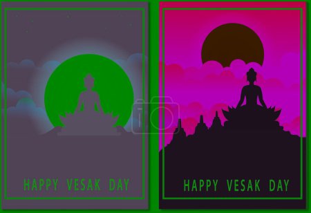 Happy Vesak Budha Purnima Day Background With Budha Statue Vector Illustration