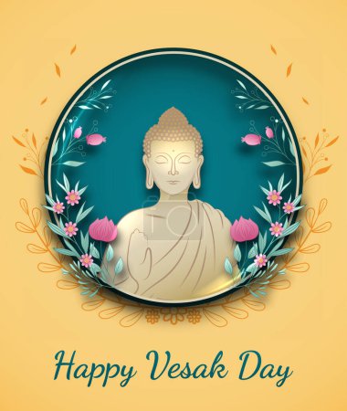 Happy Vesak Budha Purnima Day Hintergrund mit Budha Statue Vector Illustration