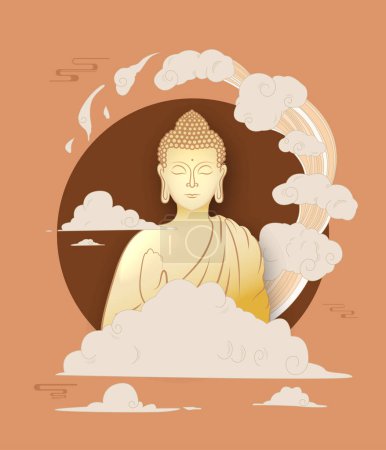 Feliz Vesak Budha Purnima Día Fondo Con Budha Estatua Vector Ilustración