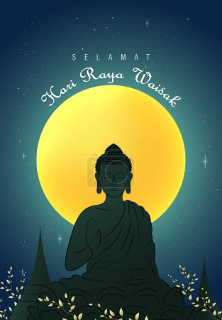 Happy Vesak Budha Purnima Day Arrière-plan avec Budha Statue Illustration vectorielle