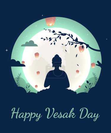 Illustration for Happy Vesak Budha Purnima Day Background With Budha Statue Vector Illustration - Royalty Free Image