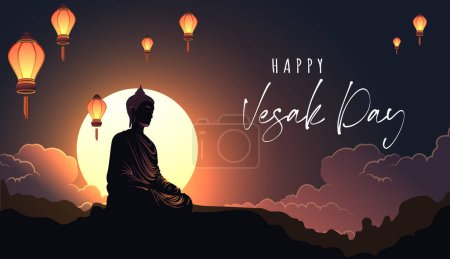 Vesak Day Concept créatif pour carte ou bannière. Vesak Day est un jour saint pour les bouddhistes. Joyeux jour de Bouddha avec Siddhartha Gautama Statue Design Illustration vectorielle