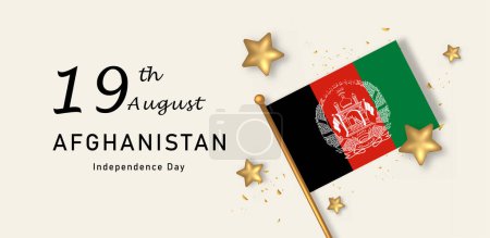 Feliz Día de la Independencia de Afganistán Vector Ilustración con Bandera. 19 de agosto Celebración del Día de la Independencia