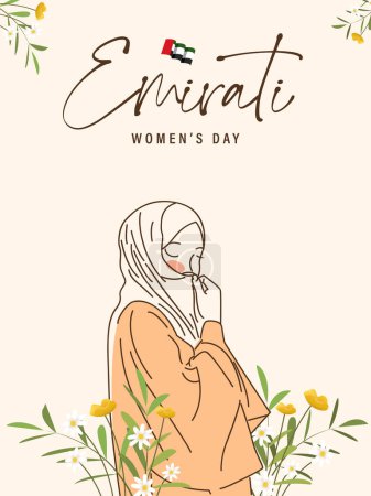 Emirates Women 's Day Design mit Female mit Hijab Vector Illustration. Emirati Womens Day Template Geeignet für Poster Banner Flyer Hintergrund. Frauentag der VAE im August.