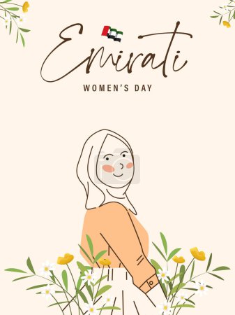 Photo for Emirates Women's Day Design with Female with Hijab Vector Illustration. Emirati Womens Day Template Suitable for Poster Banner Flyer Background. UAE Women's Day August. - Royalty Free Image