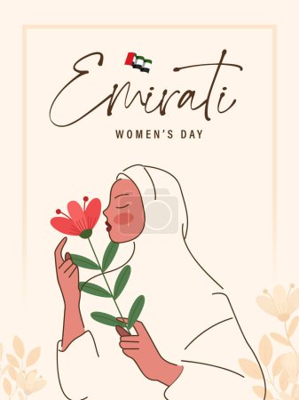 Emirates Women 's Day Design mit Female mit Hijab Vector Illustration. Emirati Womens Day Template Geeignet für Poster Banner Flyer Hintergrund. Frauentag der VAE im August.