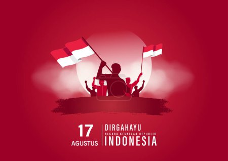 Traduction : Happy Independence Day of Indonesia Illustration vectorielle. Convient pour la conception de bannière d'affiche de modèle.