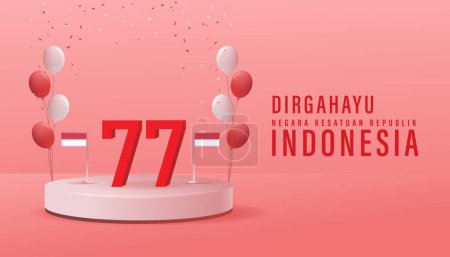 Traducción: Feliz Día de la Independencia de Indonesia Vector Illustration. Adecuado para el diseño de pancartas de plantilla.
