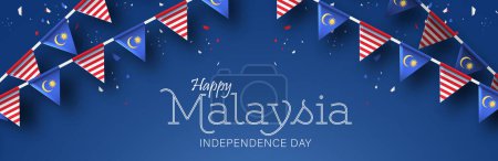 Happy 31st August Malaysia Independence Day Vector Illustration. Petronas Tower Design for 65th National Day Poster Banner Template. Twin Tower and Flag of Malaysia