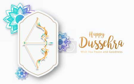 Téléchargez les illustrations : Happy Dussehra Navratri Poster Design Illustration vectorielle. Festival de l'Inde. Vacances hindoues Vijayadashami. - en licence libre de droit