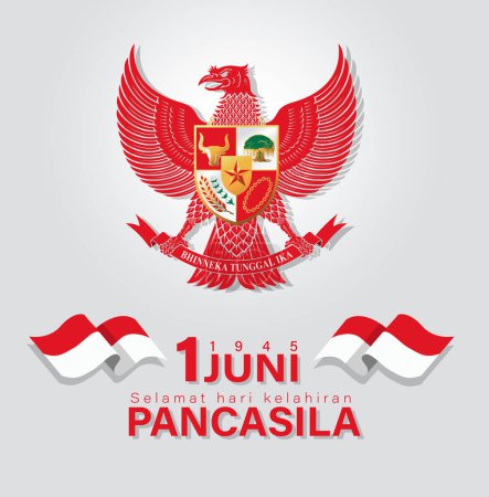 Selamat Hari Lahir Pancasila Translation : The Day of Birth of Pancasila Vector Illustration. Happy Pancasila Day Poster Banner Vorlage.
