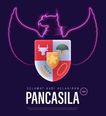Selamat Hari Lahir Pancasila Translation : The Day of Birth of Pancasila Vector Illustration. Happy Pancasila Day Poster Banner Vorlage.