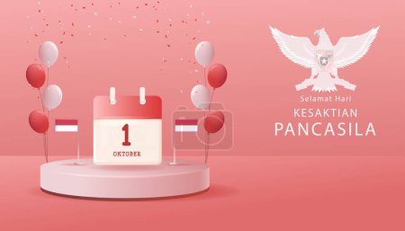 Photo for Translation : Happy Pancasila Day. Vector Illustration of Pancasila Celebration in Indonesia. Suitable for Poster Template Banner. The Symbol of the Republic of Indonesia - Royalty Free Image