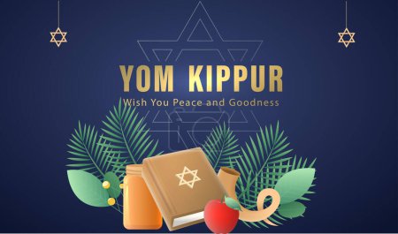 Yom Kippur Plantilla Vector Ilustración. Diseño decorativo de vacaciones judío adecuado para tarjeta de felicitación, póster, pancarta, volante. Israel Fiesta del Judaísmo religión, día de la expiación