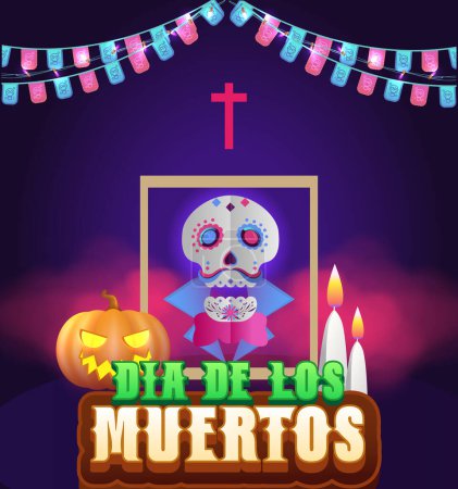 Día de los muertos significa Día de los Muertos. Festival de Fiestas Mexicanas Plantilla Banner Vector Illustration. 