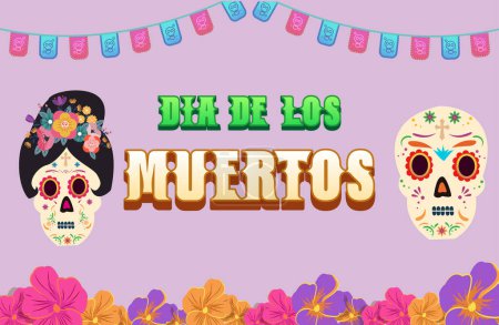 Dia de los muertos means Day of the dead. Mexican holiday festival Template Banner Vector Illustration. 