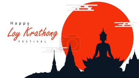 Illustration for Loy krathong Festival Travel Thailand Poster Design Background Vector Illustration.  Chao Phraya River Holy Place in Thailand Background. - Royalty Free Image