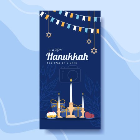 Happy Hanukkah, Jewish Festival of Lights Background. Religious Festive Symbols Vector Illustration.