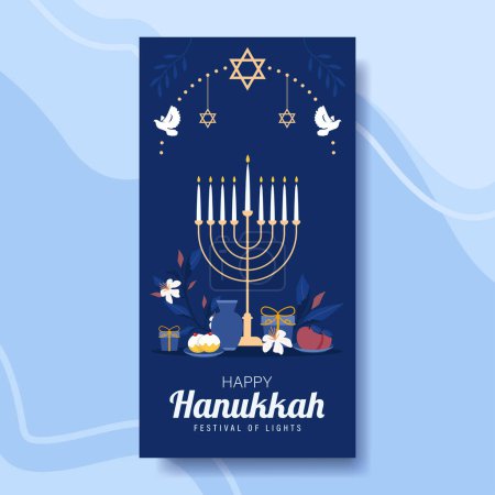 Happy Hanukkah, Jewish Festival of Lights Background. Religious Festive Symbols Vector Illustration.
