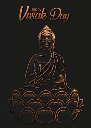 Feliz Vesak Budha Purnima Día Fondo Con Budha Estatua Vector Ilustración