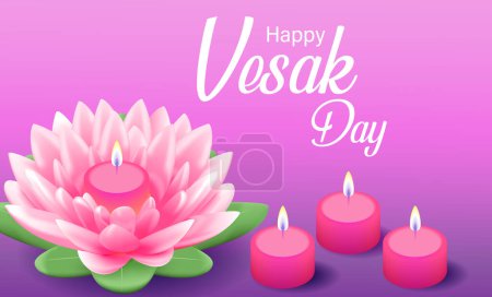 Happy Vesak Budha Purnima Day Background With Pink Lotus Flower Vector Illustration