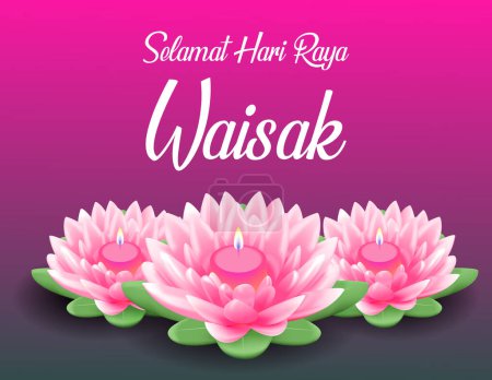 Feliz Vesak Budha Purnima fondo del día con rosa flor de loto Vector Ilustración