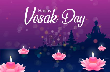 Happy Vesak Budha Purnima Day Hintergrund mit rosa Lotusblume Vector Illustration