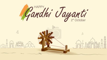 Happy Gandhi Jayanti Illustration vectorielle. Mohandas Karam Chandra Gandhi Anniversaire.
