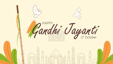 Ilustración de Feliz Gandhi Jayanti Vector Illustration. Mohandas Karam Chandra Gandhi Cumpleaños. - Imagen libre de derechos