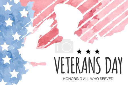 Illustration for Veterans Day Template Design with US Flag and Soldier for Poster and Banner Vector Illustration. Honoring All Who Served. November 11 - Royalty Free Image
