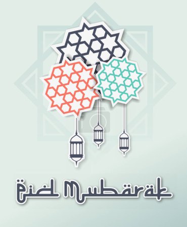 Plantilla de Eid Mubarak adecuada para pancarta de póster y tarjeta de felicitación, ilustración de vectores de diseño simple de Eid Mubarak