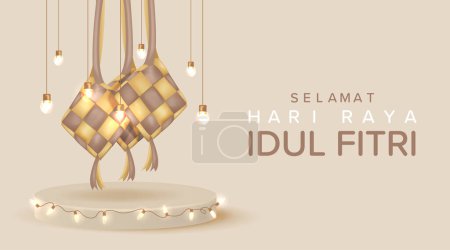 Selamat Hari Raya Idul Fitri Meaning Happy Eid Mubarak. Eid Mubarak Decoration for Banner Vector illustration
