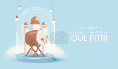 Selamat Hari Raya Idul Fitri Meaning Happy Eid Mubarak. Eid Mubarak Decoration for Banner Vector illustration
