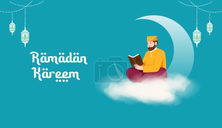 Ramadan Kareem Plakatvorlage mit einem Mann, der den Heiligen Koran liest