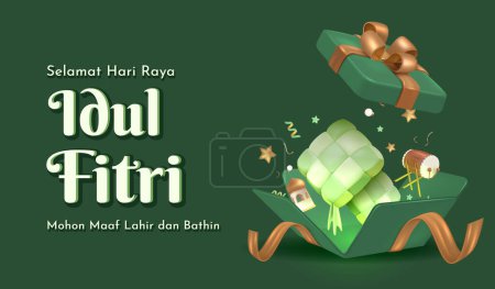 Selamat Hari Raya Idul Fitri bedeutet Happy Eid Mubarak. Eid Mubarak Dekoration für Banner Vector Illustration
