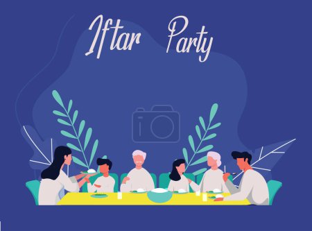 Illustration for Iftar Party With whole familly in ramadhan Vector Illustration flat design, eid mubarak and eid al fitr - Royalty Free Image