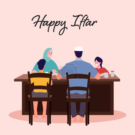 Photo for Happy Iftar Moslem Family Vector Illustration, Muslim Family having Iftar Party Together Design - Royalty Free Image
