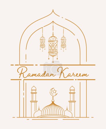 Ramadhan Kareem Diseño con Mezquita Línea Arte Fondo Ilustración vectorial