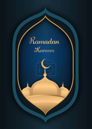 Ramadan Kareem Template with Line Art of Mosque Vector Graphic Illustration, Best for Greeting Card Poster banner Flyer etc