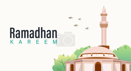 Ramadhan Kareem Vector Illustration with Four Pillars Mosque in the Background