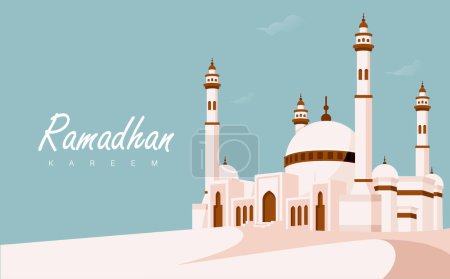 Ramadhan Kareem Vector Ilustración con la Mezquita de los Cuatro Pilares en el Fondo