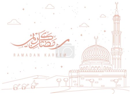 Ramadhan Kareem Design with Mosque Line Art Background Vector illustration