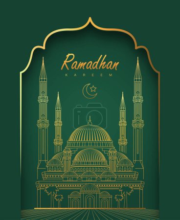 Ilustración de Ramadhan Kareem Diseño con Mezquita Línea Arte Fondo Ilustración vectorial - Imagen libre de derechos