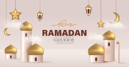 3D Realistic Golden Mosque Design for Ramadan Kareem Template Vector Illustration