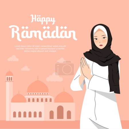 Muslim girl happy ramadan illustration concept
