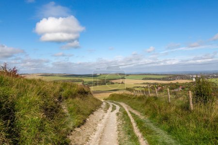 Photo for Looking down a chalk pathway at Kingston near Lewes, on a sunny September day - Royalty Free Image
