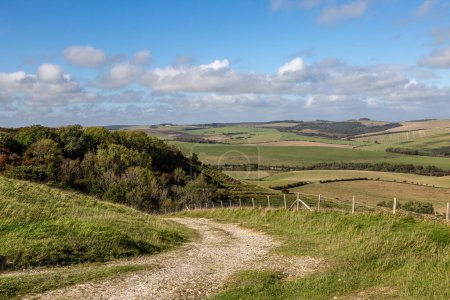 Photo for Looking out over the South Downs from near Kingston Ridge, with a blue sky overhead - Royalty Free Image