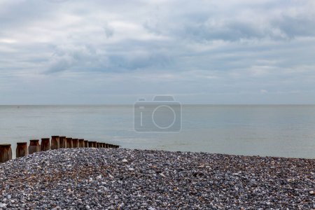 Looking out over the pebble beach at Eastbourne on the Sussex coast, on a winter's day
