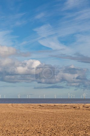 Photo for Loking out over the sandy beach towards the sea, at Skegness on the Lincolnshire coast - Royalty Free Image